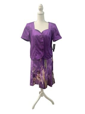 Dana Kay 2 pc Skirt Suit Sz 12 Purple Abstract Colorful Career Wear Church NWT